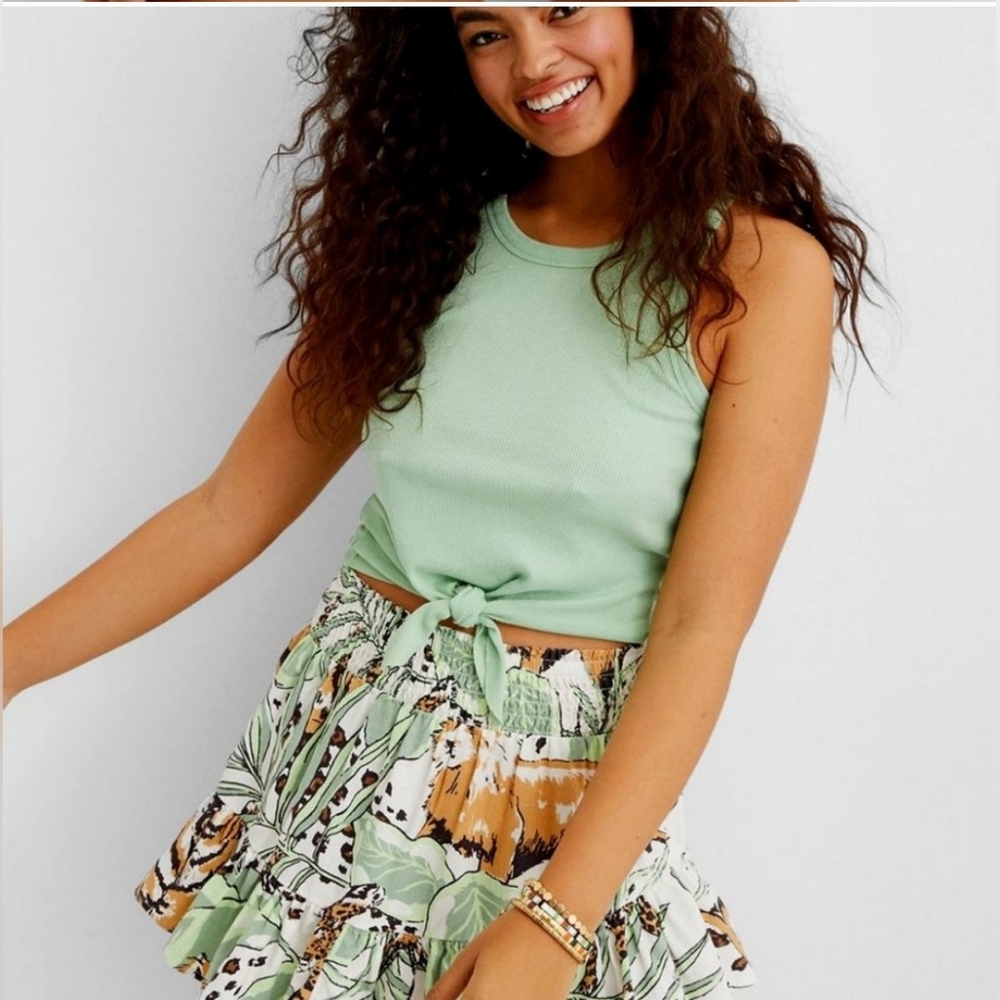 Aerie Jungle Safari Linen Blend Mini Skirt size Small
